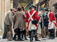 Extras dressed as soldiers for the filming of Poldark