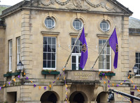 Wells Town Hall film location for the Warleggan Bank, in TruroCornwall in Poldark