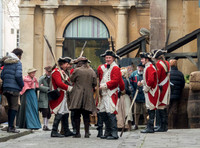 Extras dressed as soldiers for the filming of Poldark