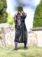 atmosphere, film extras in fur coats on set in Bampton
