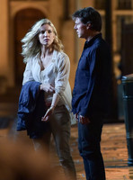 Tom Cruise with Annabelle Wallis on set of "The Mummy"