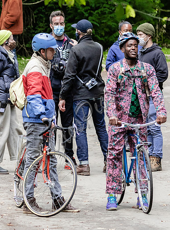 Butterfield and Ncuti Gatwa on bicycles film Sex EducationAsa
