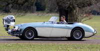 Theo James driving Austin Healey, filming scenes for "The Gentlemen"