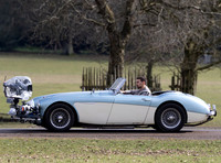 Theo James driving Austin Healey, filming scenes for "The Gentlemen"