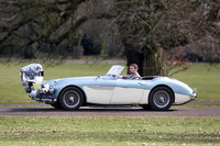 Theo James driving Austin Healey, filming scenes for "The Gentlemen"