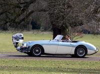 Theo James driving Austin Healey, filming scenes for "The Gentlemen"