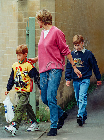 Princes William and Harry with their mother, Diana, Princess of Wales out shopping in Cirencester