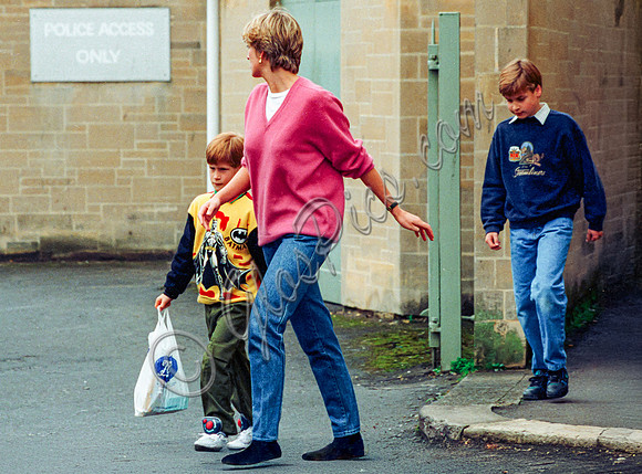 Princes William and Harry with their mother, Diana, Princess of Wales out shopping in Cirencester