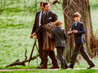 Prince Charles with sons William and Harry leaving Sandringham Church,  1993