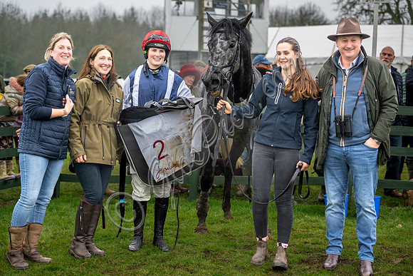 Winning horse Cartesian with jockey Gina Andrews and Trainer Maxine Filby