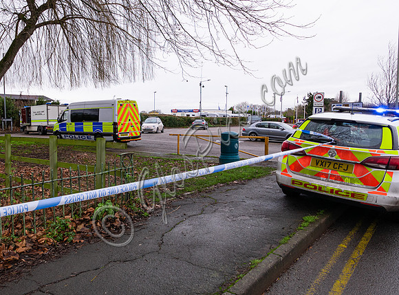 Police and Bomb Disposal Experts on scene of suspected shell in Tewkesbury car park