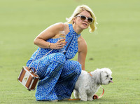 Mariya Dykalo wearing a Beulah 'Susannah Tile jumpsuit' in blue and white
