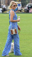 Mariya Dykalo wearing a Beulah 'Susannah Tile jumpsuit' in blue and white