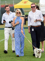Mariya Dykalo wearing a Beulah 'Susannah Tile jumpsuit' in blue and white