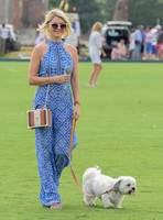 Mariya Dykalo wearing a Beulah 'Susannah Tile jumpsuit' in blue and white