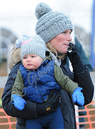 Zara Phillips with Daughter wearing matching woolly hats