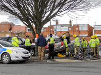 Car flattens bike stand and mounts row of trolleys in accident in Tewkesbury, Gloucestershire