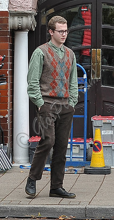 filming on location outside Paget Rooms, Penarth