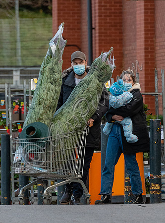 Sophie Rundle, Matt Stokoe with son buying Christmas tree