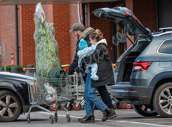 Sophie Rundle, Matt Stokoe with son buying Christmas tree