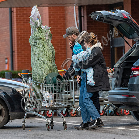 Sophie Rundle, Matt Stokoe with son buying Christmas tree