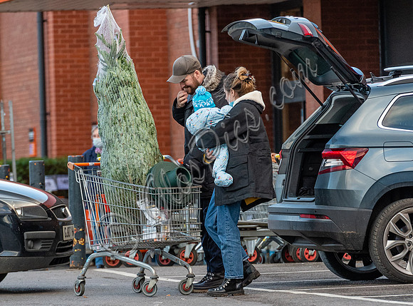 Sophie Rundle, Matt Stokoe with son buying Christmas tree