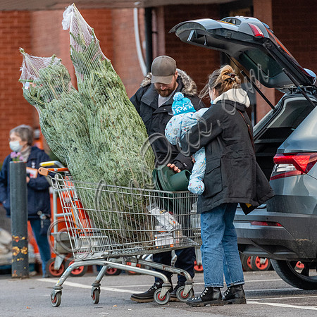 Sophie Rundle, Matt Stokoe with son buying Christmas tree
