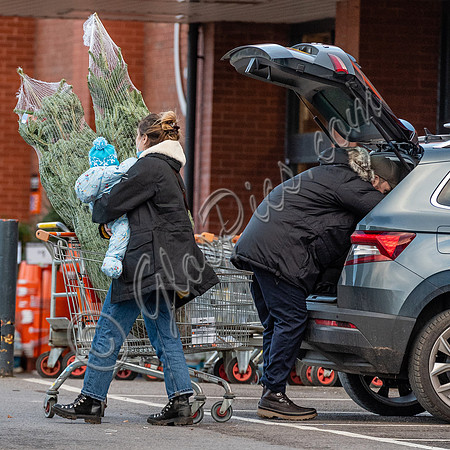 Sophie Rundle, Matt Stokoe with son buying Christmas tree