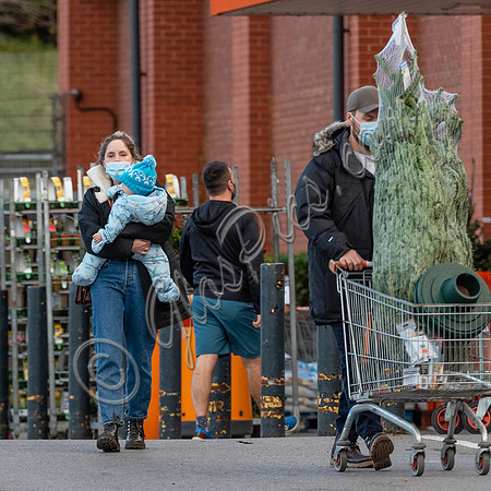 Sophie Rundle, Matt Stokoe with son buying Christmas tree