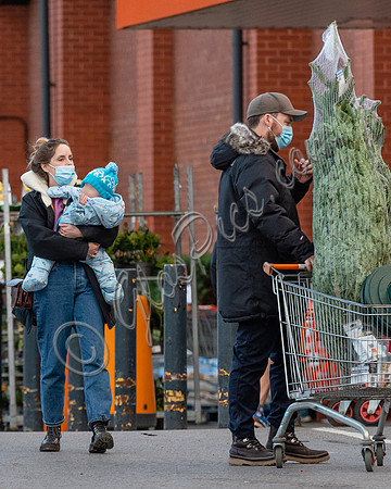 Sophie Rundle, Matt Stokoe with son buying Christmas tree