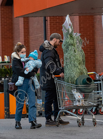 Sophie Rundle, Matt Stokoe with son buying Christmas tree