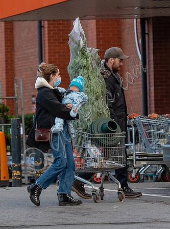Sophie Rundle, Matt Stokoe with son buying Christmas tree
