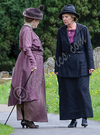 Dame Maggie Smith and Penelope Wilton on set Downton Abbey, 2013