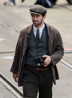 Lily James and Michiel Huisman on set for "Guernsey Literary And Potato Peel Pie Society" filming in Bristol, United Kingdom  - 26th April, 2017