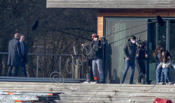 Actors on set filming Amazon's thriller "The Power"