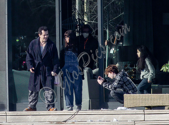 Actors on set filming Amazon's thriller "The Power"