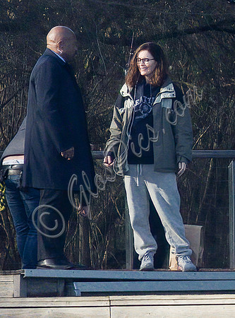 Actors on set filming Amazon's thriller "The Power"