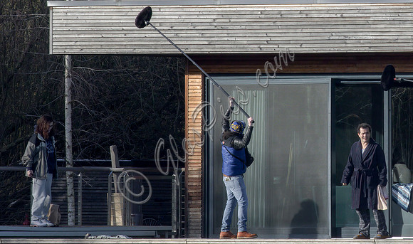 Actors on set filming Amazon's thriller "The Power"