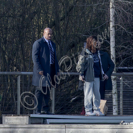 Actors on set filming Amazon's thriller "The Power"