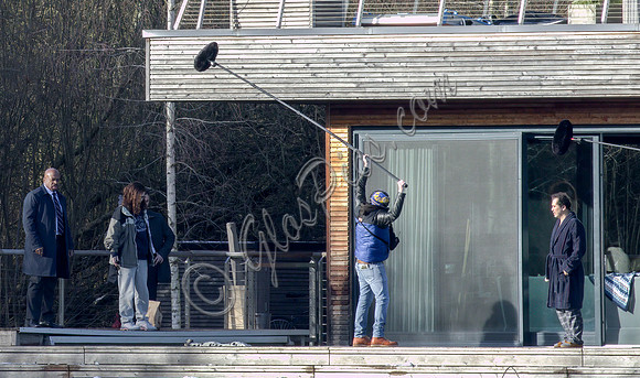 Actors on set filming Amazon's thriller "The Power"