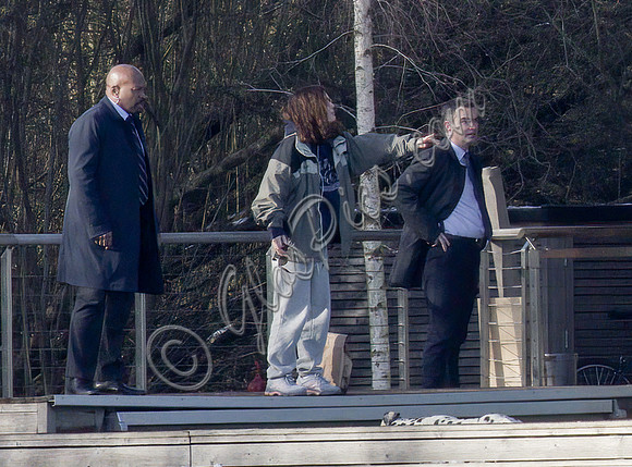 Actors on set filming Amazon's thriller "The Power"