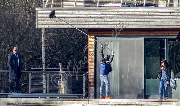 Actors on set filming Amazon's thriller "The Power"