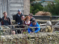 Eleanor Tomlinson and Beatie Edney on set of Poldark