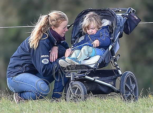 Mia Tindall in buggy with iPad