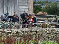 Eleanor Tomlinson and Beatie Edney on set of Poldark