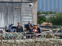 Eleanor Tomlinson and Beatie Edney on set of Poldark