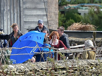 Eleanor Tomlinson and Beatie Edney on set of Poldark
