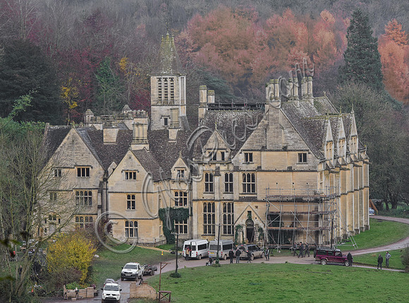film crew outside at Woodchester Mansion
